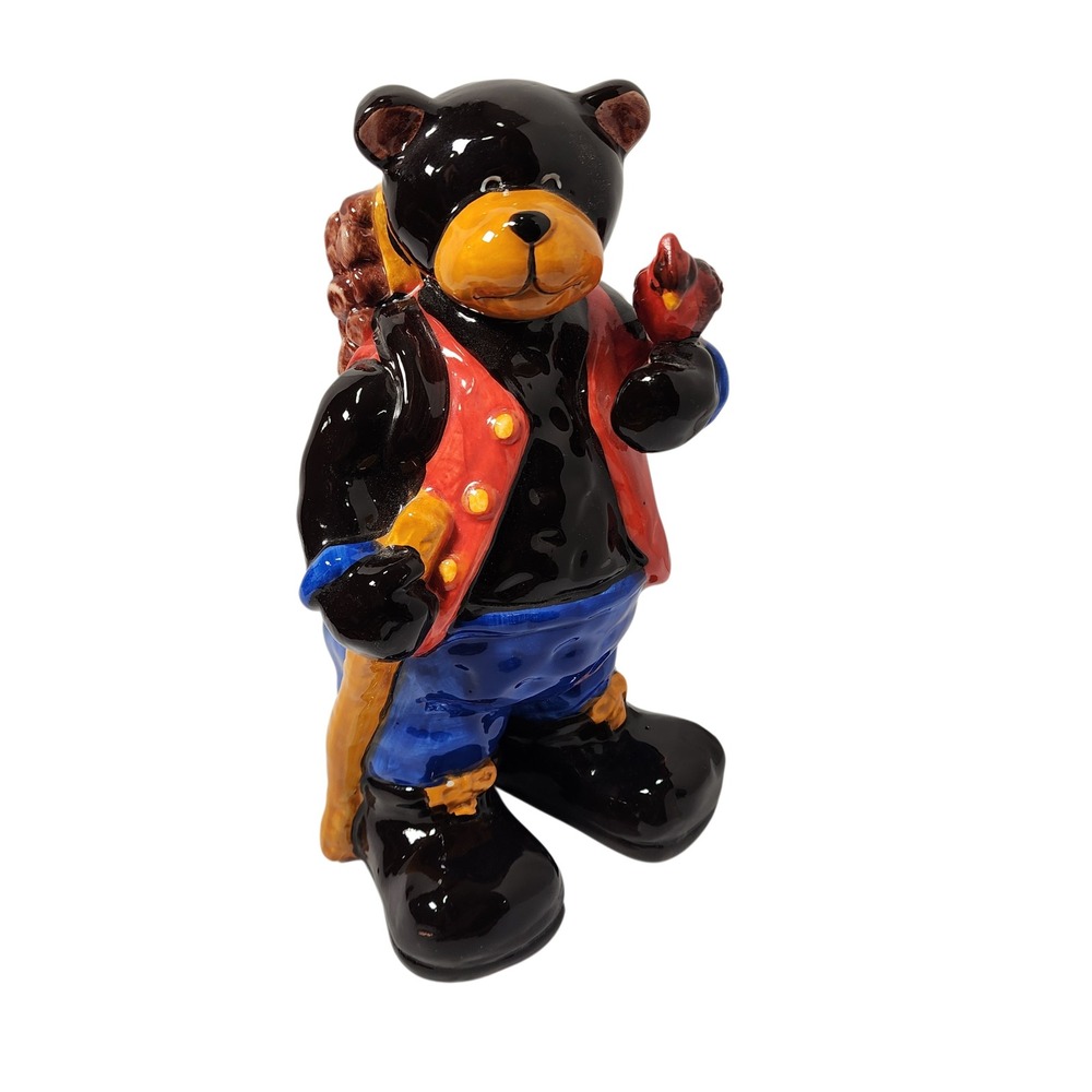 Ceramic Bear Figurine with‎ Backpack Hiker Hiking Explorer